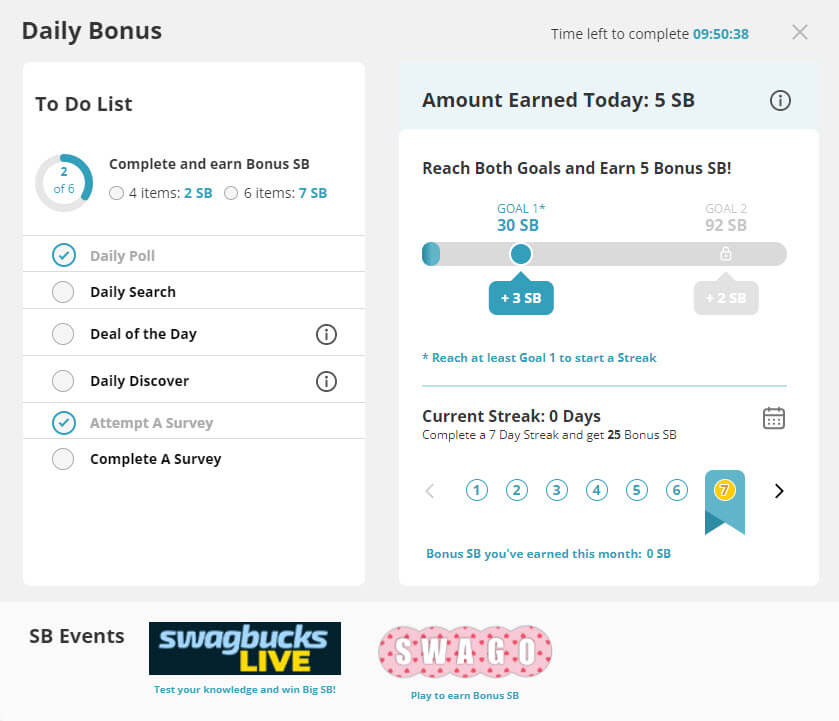 Complete your daily tasks at Swagbucks