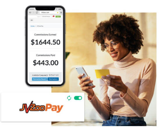 JVZoo pay a women looking at her mobile phone with a screenshot of her earnings