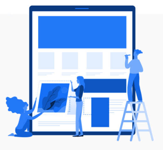 Shift4Shop animated picture of a website building team