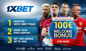 1XBet registration promo with 4 soccer players