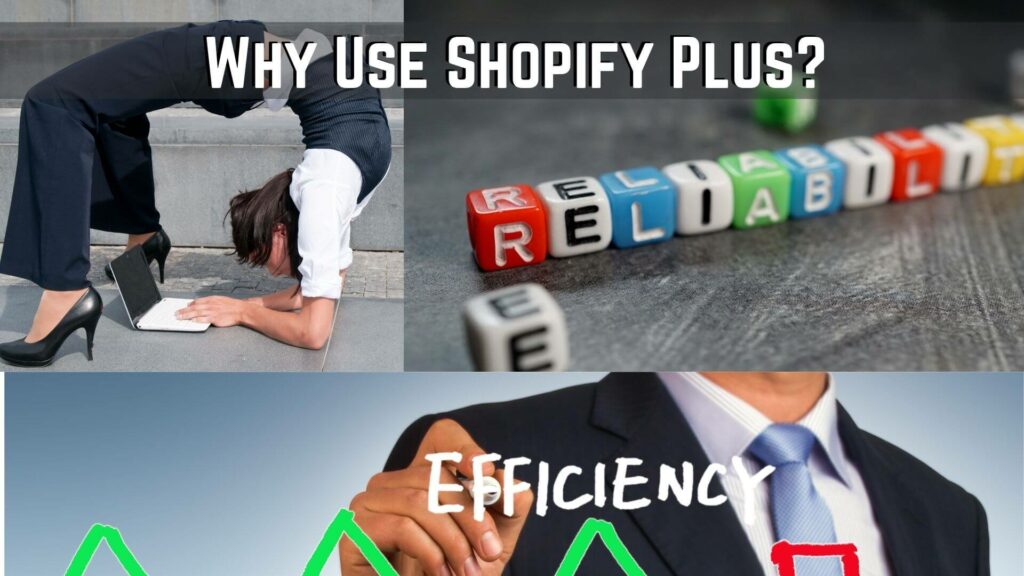 Why use Shopify plus ad with woman arched over looking at laptop