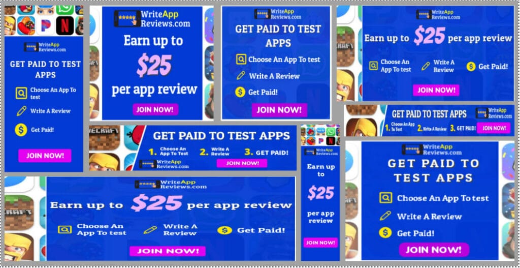 write app reviews.com advertising banner get paid up to 25 dollars to test apps