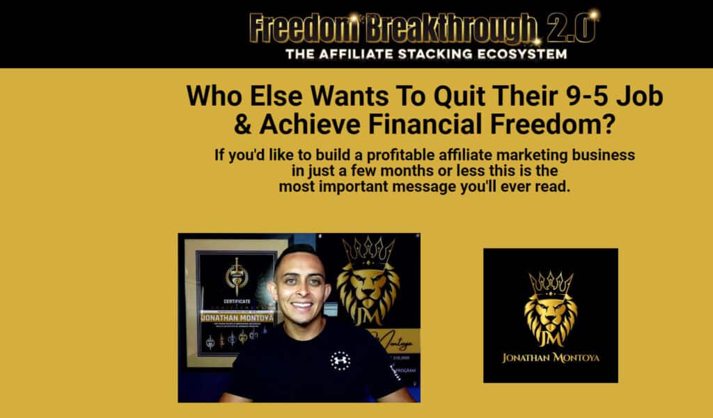 Freedom Breakthrough 2.0 Homepage in black and gold