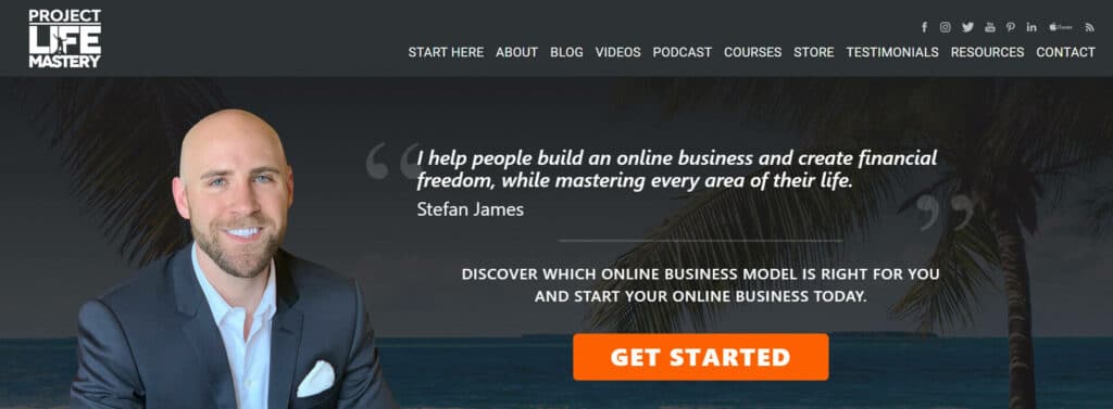 Project Life Mastery homepage with a picture of Stefan James Pylarinos