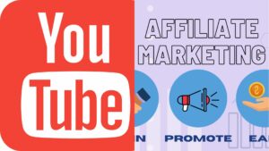 YouTube For Affiliate Marketing banner with red youtube logo on one side and affiliate marketing written on a purple background on the other.