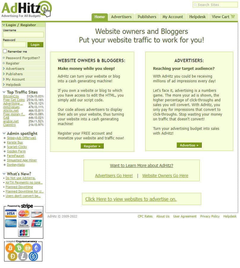 AdHitz homepage in a lime green color.