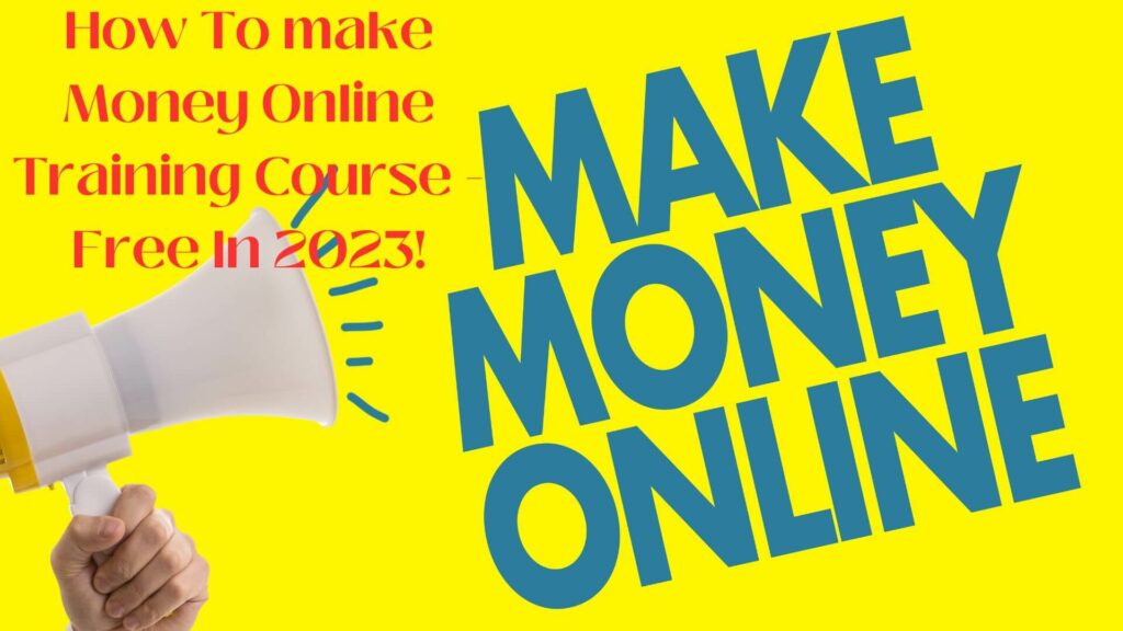An image of a mans hand holding a megaphone with the words make money online coming out. Set on a bright yellow background