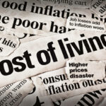 Newspaper cuttings about inflation, rising consumer prices and economic hardship.