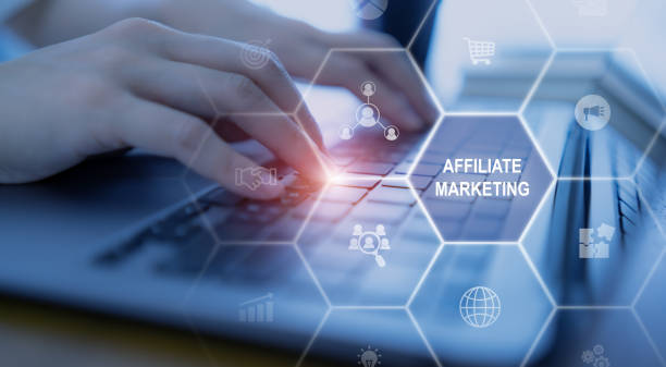 Affiliate marketing, online business model concept. Creating relationships strategy between merchants, affiliates, and customers. Generated revenue by rewarding affiliates for referring customers.